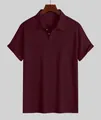 Polo de hombre burdeos transpirable de punto gofrado con manga corta para el verano - S / Tops / Burdeos