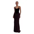 Elegant dark brown French style sling evening gown with corset bodice and draped floor-length skirt - M / Top And Bottom / Fuschia