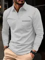 Men's slim fit long sleeve polo shirt with zipper and pocket in light grey - Gray