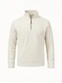 Vooraanzicht van een beige fleecejack voor heren met een korte ritssluiting en kraag. - Wit