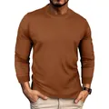 Detailed macro view of the brown waffle knit fabric on men's long sleeve crew neck shirt - Dark Brown