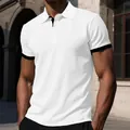 Detalle de polo de seda de hielo blanco para hombre con bordes negros en contraste - S / Tops / Blanco