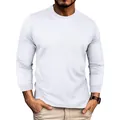 Detailed view of the premium white waffle knit long-sleeve crew neck T-shirt on a male model - S / Tops / White