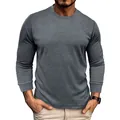 Close-up detail of the grey waffle knit texture on a men's crewneck long sleeve t-shirt - S / Tops / Dark Gray