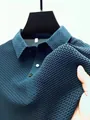 Navy blue ice silk quick-dry polo shirt with textured waffle pattern and shirt collar - Aqua