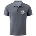 Grijs heren poloshirt met wafelstructuur en palmboomprint voor casual zomerse dagen - S / Tops / Grijs