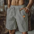 Short décontracté en lin et coton respirant pour homme avec taille élastique à cordon. - M / Bas / Gris Clair avec Étiquette