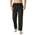Detailed view of men's black cotton linen casual pants with elastic drawstring waist - S / Bottoms / Black