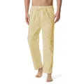 Detailed view of men's breathable khaki cotton linen casual pants with drawstring waist. - S / Bottoms / Khaki