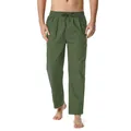 Front view of men's olive green linen casual cropped pants with drawstring elastic waist - S / Bottoms / Green