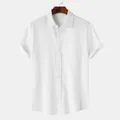 Camisa de manga corta para hombre en color blanco texturizado con cuello de solapa y bolsillo - 3XL / Tops / Blanco