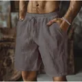 Pantalones cortos de lino y algodón para hombre con cordón en gris para la playa - 4XL / Bottoms / Gris oscuro