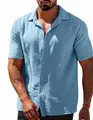 Camisa informal de manga corta para hombre en azul claro con tejido texturizado transpirable - M / Tops / Azul cielo