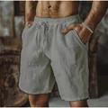 Short homme en coton et lin gris clair avec cordon de serrage et taille élastique - M / Bas / Gris clair