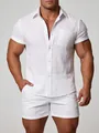 Chemise homme blanche en coton et lin à manches courtes avec col boutonné et poche - M / Hauts / Blanc