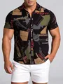 Detailed shot of men's Hawaiian shirt featuring newspaper collage print and casual fit - M / Tops / TC66 Vintage Newspaper