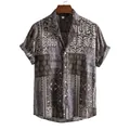 Detailed view of the intricate vintage ethnic patchwork pattern on this men's shirt. - M / Tops / Retro Ethnic Print (C143)