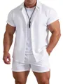 Men's premium white short sleeve shirt with textured jacquard pattern for summer fashion style. - S / Tops / White