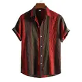 Men's casual short-sleeve shirt featuring a vertical striped pattern in red and green colors - M / Tops / Red Stripe Print (C137)