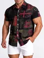 Stylish men's short-sleeve button-down shirt featuring London bus and Union Jack print - M / Tops / TC65 British Print