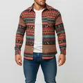 Camisa de manga larga para hombre con estampado tribal y cuello vuelto clásico y elegante. - 3XL / Tops / Rojo Marrón Étnico (R4-Rojo)