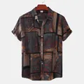 Detailed view of the vibrant marbled geometric pattern on this men's Hawaiian shirt - CD20240218510 / S
