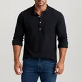 Camisa Henley transpirable para hombre de algodón y lino, manga larga azul marino - M / Tops / Negro