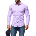 Premium slim fit men's long sleeve lavender purple casual solid button-down shirt - Light Purple