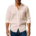 Vue détaillée d'une chemise décontractée pour hommes en coton et lin beige - S / Hauts / Kaki