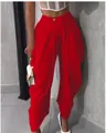 Elegant red high-waisted pleated balloon pants for women in a trendy street style - Red