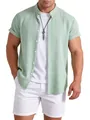 Casual men's short sleeve light green ribbed shirt for summer fashion and leisure. - Light Green