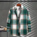 Detalle macro del patrón de cuadros de franela verde y blanco en camisa de hombre - S / Tops / Verde