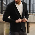 Detail view of a men's casual black cotton linen blazer with natural fabric texture - S / Tops / Black