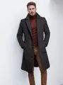 Elegant men's charcoal grey mid-length wool coat for autumn and winter seasons - M / Tops / Dark Gray