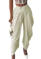 Detalle de los elegantes pantalones tipo globo con pliegues y cintura alta crema - S / Bottoms / Blanco Roto