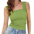 Détail d'un débardeur vert pour femme à col carré avec texture jacquard florale - Vert Pomme