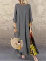 Vista completa que muestra el patchwork floral vintage y los botones de este vestido largo gris. - M / Top Y Pantalón / Gris