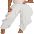 Vista detallada de pantalones tulipán blancos de talle alto mujer - S / Bottoms / Blanco