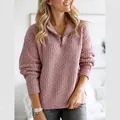 Pull en maille rose élégant avec col zippé pour femme pour la saison d'automne - S / Hauts / Rose