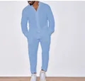 Men's sky blue linen two-piece leisure suit set with long sleeve shirt and matching pants. - S / Top And Bottom / Sky Blue