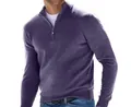 Men's quarter-zip cashmere sweater in purple, long sleeves mock neck knitwear variant - Purple