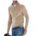 Men's oatmeal quarter-zip cashmere sweater in soft knit fabric for autumn winter - 3XL / Tops / Khaki