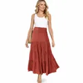 Terracottafarbener Bohème-Maxirock für Damen mit hoher Taille und Stufen - S / Unterteile / Orange