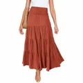Terracottafarbener Bohème-Maxirock für Damen mit hoher Taille und Stufen - S / Unterteile / Orange