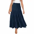 Detailansicht eines bohemischen dunkelblauen Stufenrockes mit hoher Taille am Modell - S / Unterteile / Marineblau