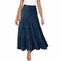 Detailansicht eines bohemischen dunkelblauen Stufenrockes mit hoher Taille am Modell - S / Unterteile / Marineblau