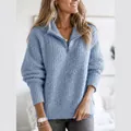 Pull en maille bleu pour femme avec fermeture éclair pour l'automne - Bleu