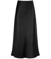 Elegante gonna midi in raso nero a vita alta con trama setosa e orlo a coda di pesce - Taglia S / Pantaloni e gonne / Nero