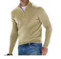 Classic khaki men's long-sleeved cashmere sweater with half-zip design for autumn - Dark Khaki