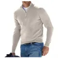 Men's quarter-zip cashmere sweater in beige for stylish autumn winter wear - Apricot Grey